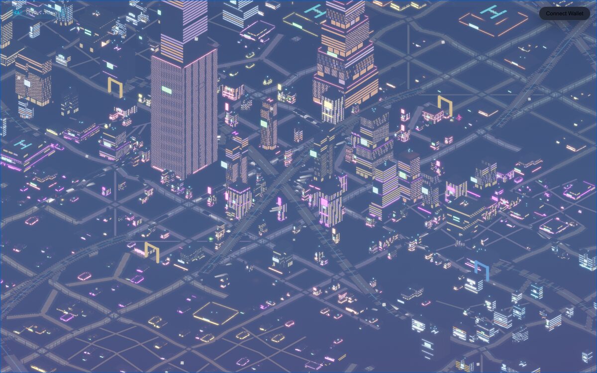 Nexus City, a neon cyberpunk metropolis rendered live in the browser