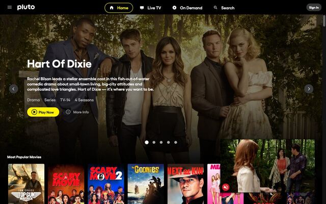 Pluto TV home screen